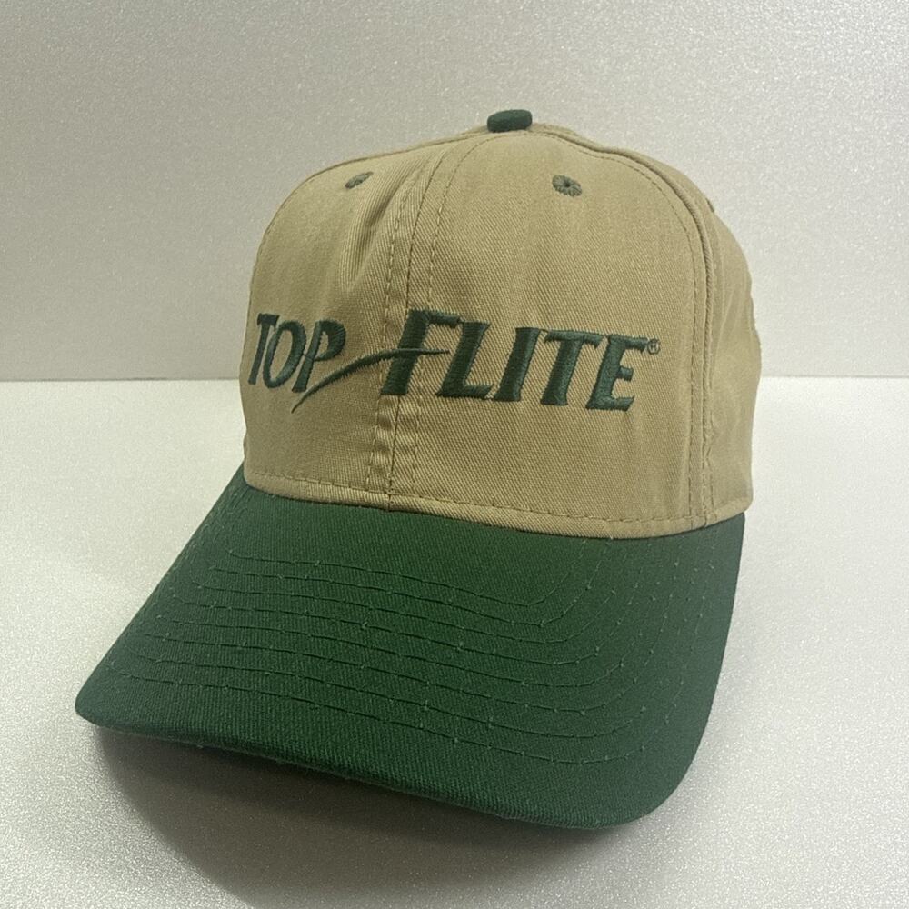 VTG 90s Top Flite Golf Buckle Strap Hat Tan/Green Made in USA One Size
